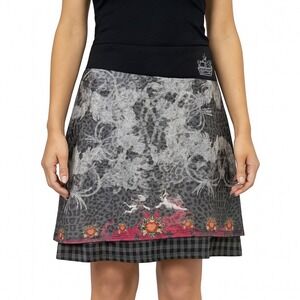 Smash Wear Skirt Layered XL‎ Gothic Cherub Red Heart Plaid Hem Gray Black Lined